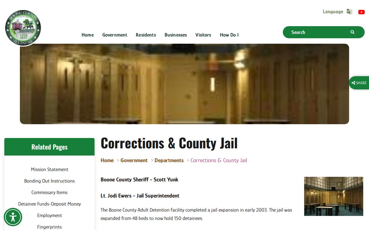 Boone County Corrections and County Jail page