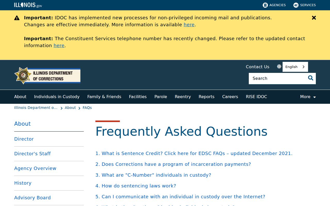 Illinois Department of Corrections custody locator guidance