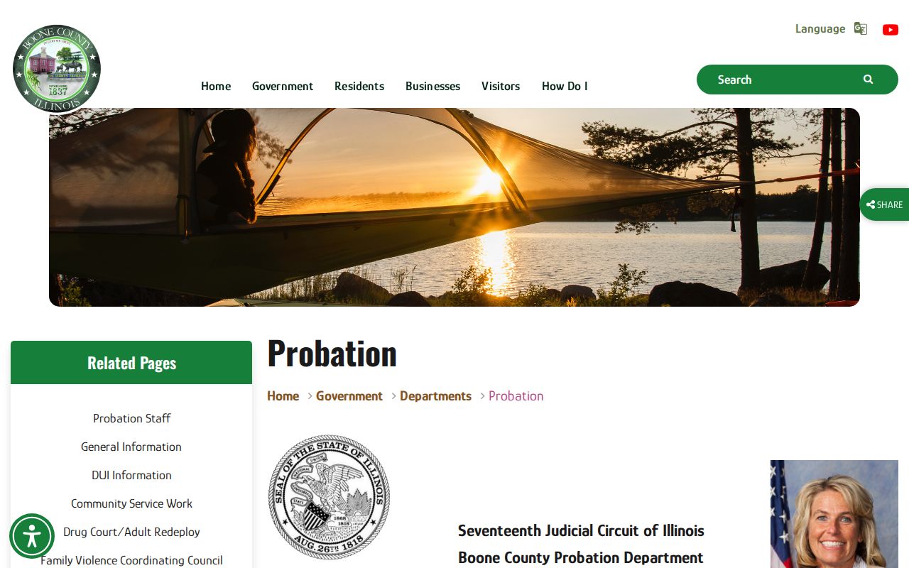 Boone County Probation department page serving Capron supervision cases