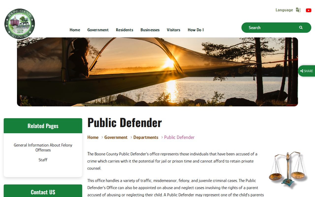 Boone County Public Defender department page for Capron court matters