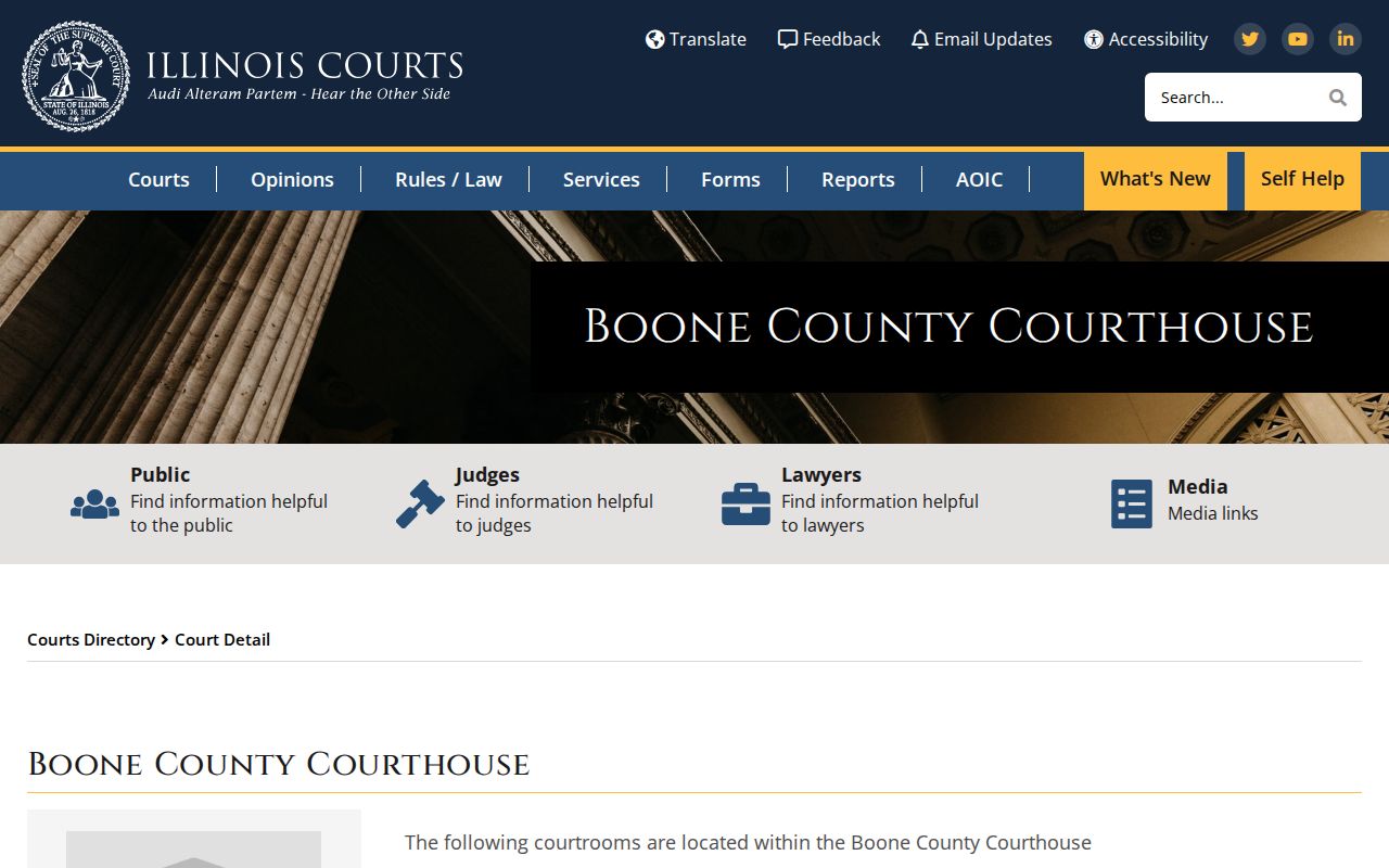 Illinois Courts directory for the Boone County Courthouse