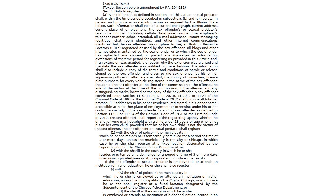 Boone County sex offender registration law duties