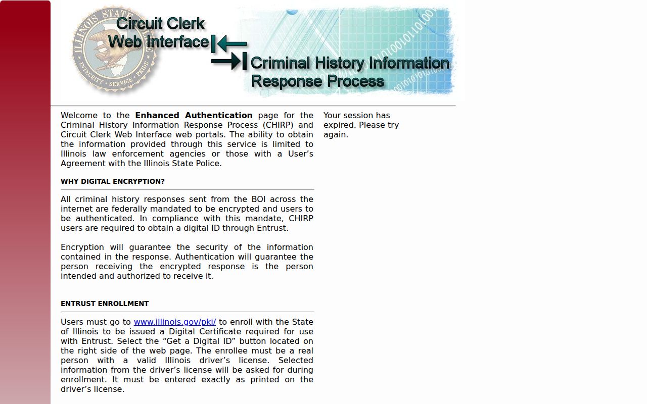 Boone County criminal history CHIRP authentication portal