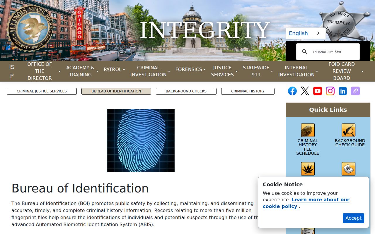 Boone County criminal history ISP Bureau of Identification